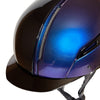 JS My colour design fibreglass riding helmet in blue and purple with shiny black details