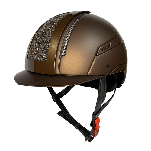 JS fibreglass riding helmet matt brown with brown Swarovski crystal