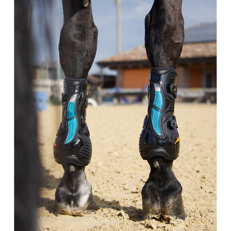 eQuick_aAirshock_blue_bubble_tendon_boots_on_horse