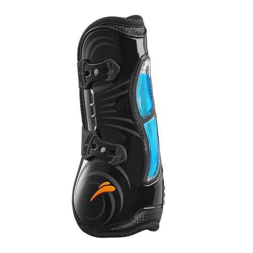 eQuick eAirshock tendon boots in black with blue bubble