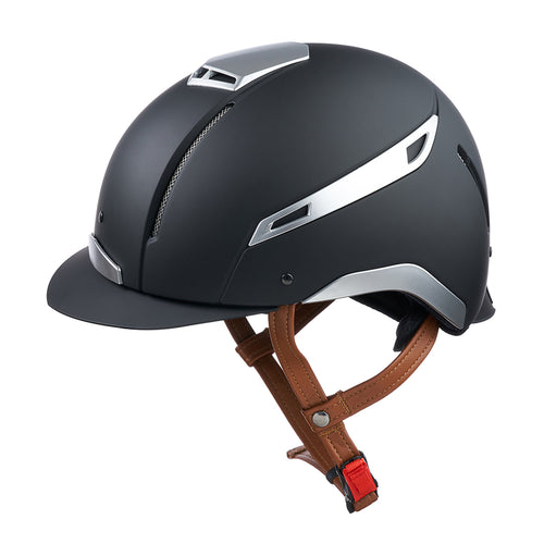JS Colour Fibreglass Riding Helmet in black with silver details
