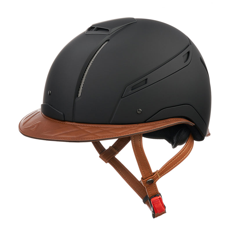 JS Lady Riding Helmet with Wide Leather Peak Black